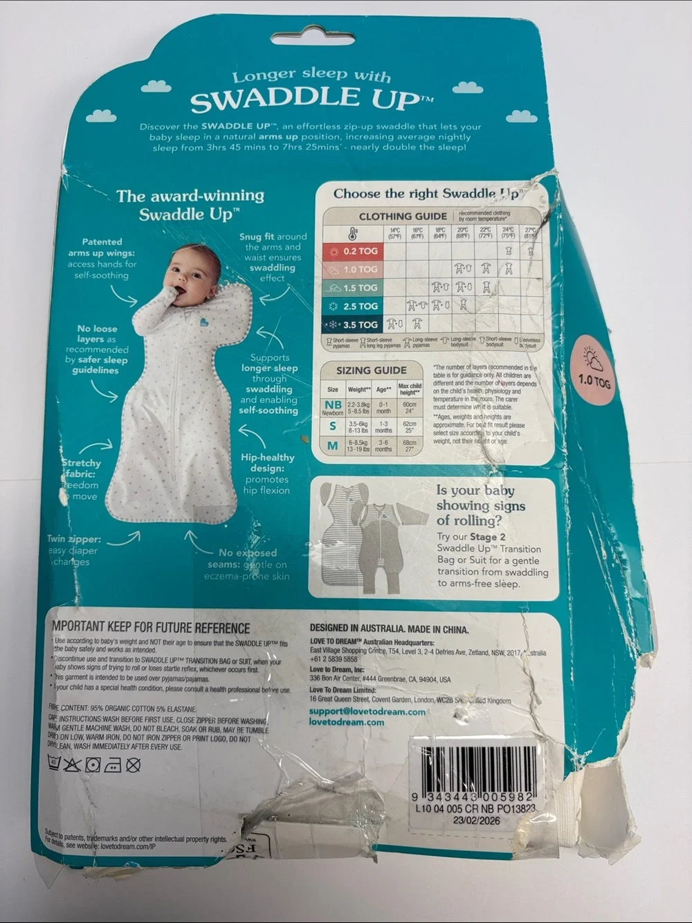 Love to Dream Swaddle Up One-Piece in White with Gray Star Print NB 5-8.5 lbs.